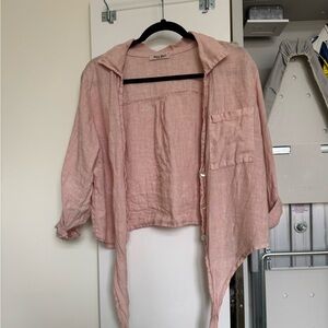 Meo Meli Italian linen button down tie front top